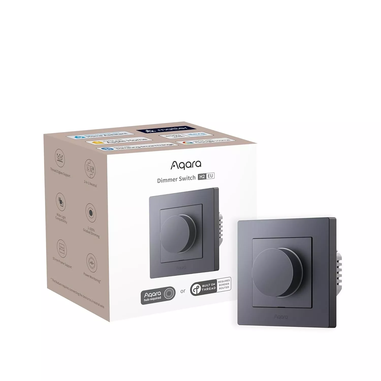 Aqara Dimmer Switch H2 EU 2 in 1 With Neutral & No Neutral (Grey) | AQ-CTRL-DIM-SW-WALL-G - Image 2