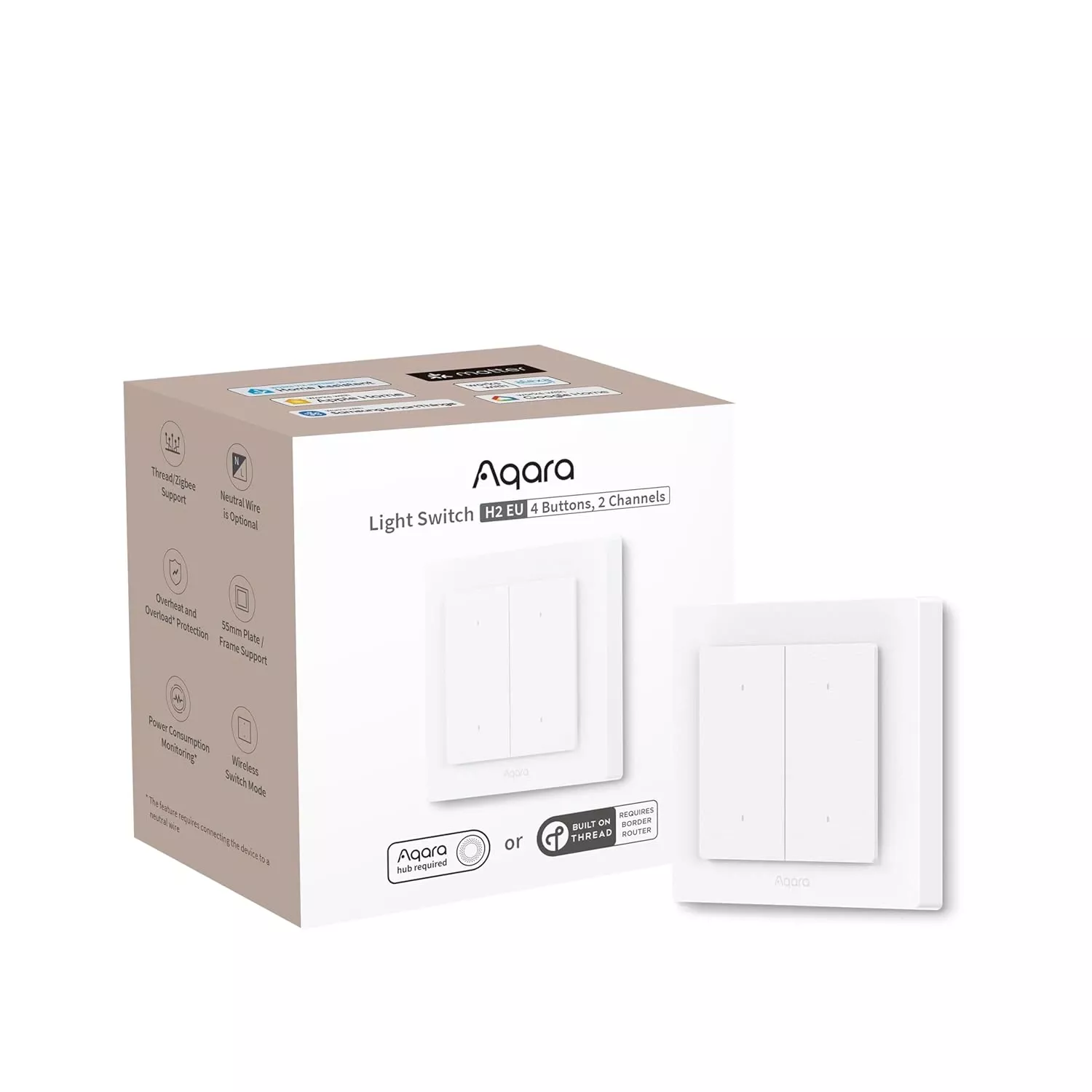 Aqara Light Switch H2 EU - 2 in 1 With Neutral & No Neutral (4 Buttons, 2 Channels) | AQ-CTRL-SW4-WALL - Image 2
