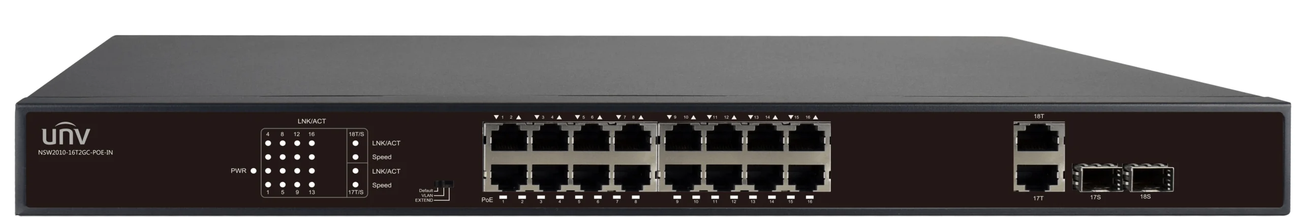 UNV - 16 Port PoE Switch, supports EXTEND Mode up to 250M - Image 3