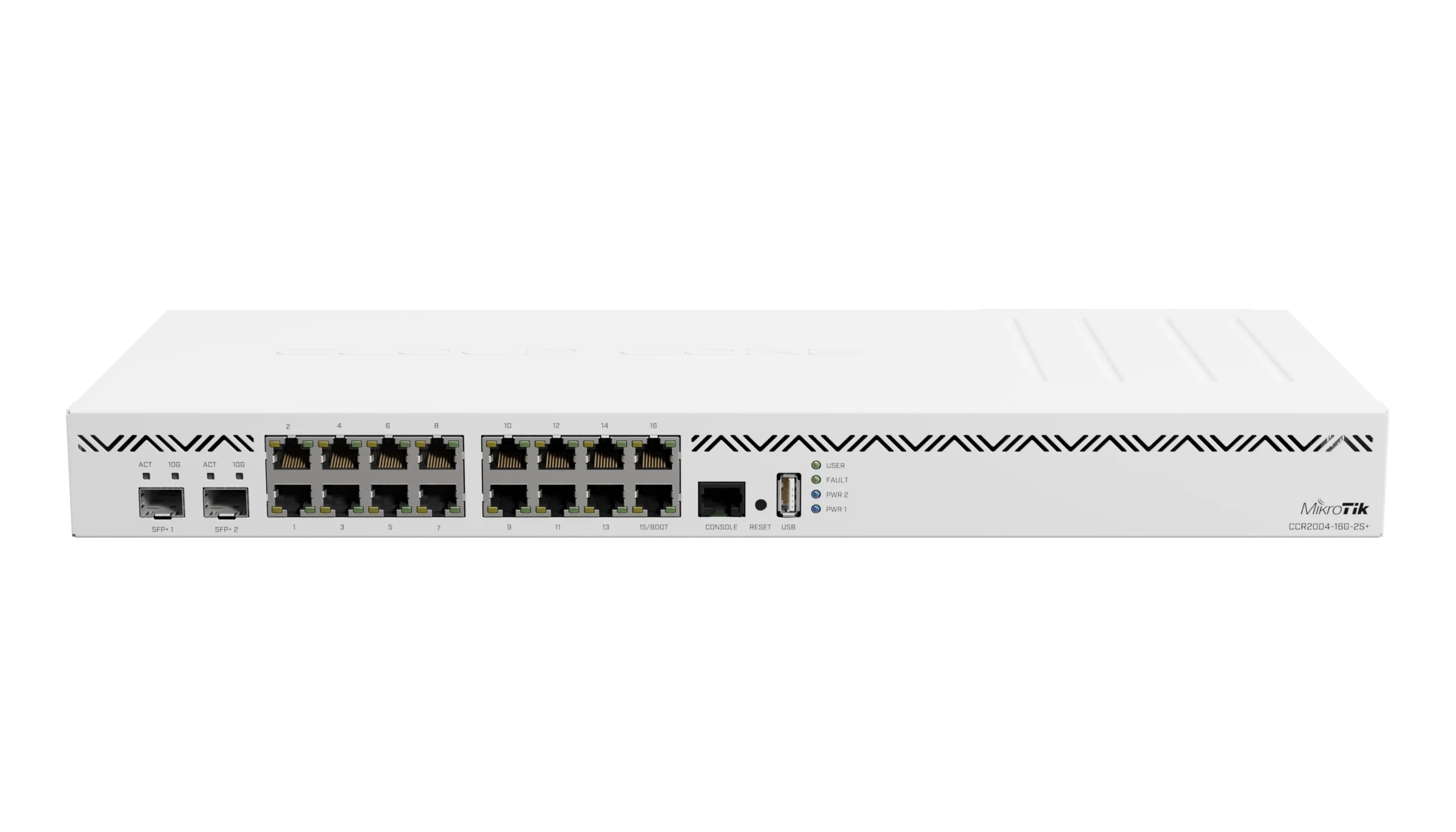 MikroTik CCR2004-16G-2S+, 16 x 1GB Ethernet ports and 2 x 10G SFP+ ports, 1x USB port