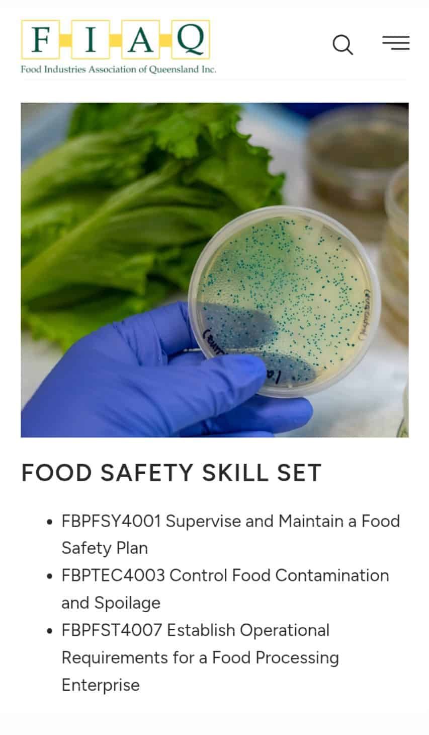 Food safety skill set training with lab equipment and fresh produce.